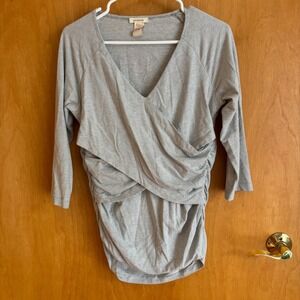 Sundance maternity‎ Striped Surplice 3/4 Sleeve Ruched Top Womens Size L Casual